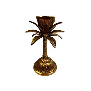 Brass Palm Tree Candlestick 8" Traditional Home Decor Candle Holder Tropical